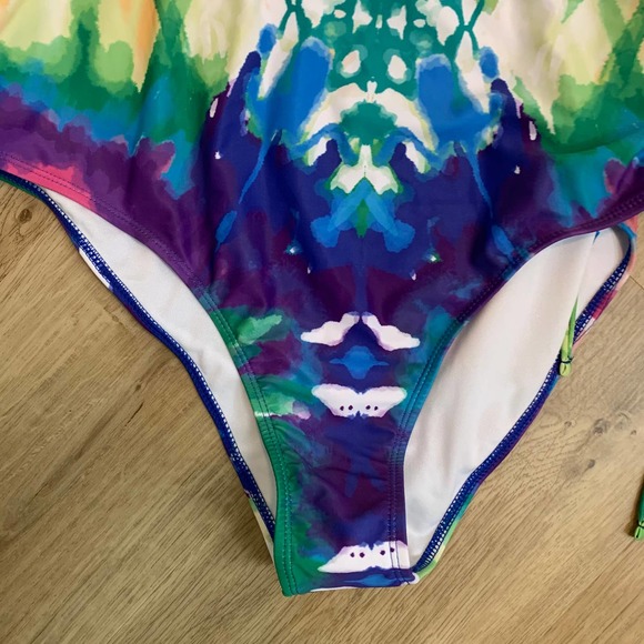 Shein One-piece Swimsuit Size 2XL Tie-dye Polyester Spandex Padded Green - Picture 4 of 13